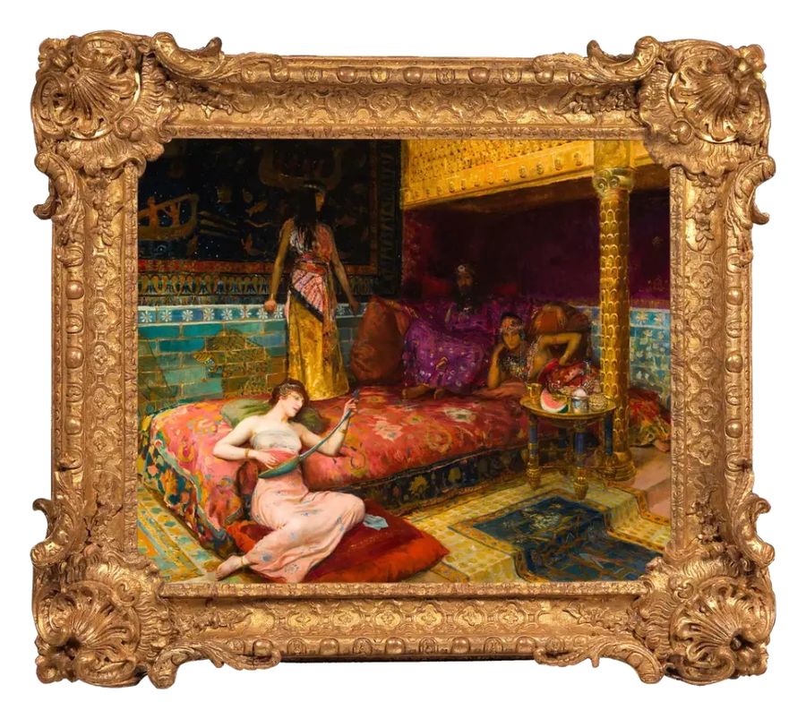 Tableau orientaliste dans un cadre doré sculpté